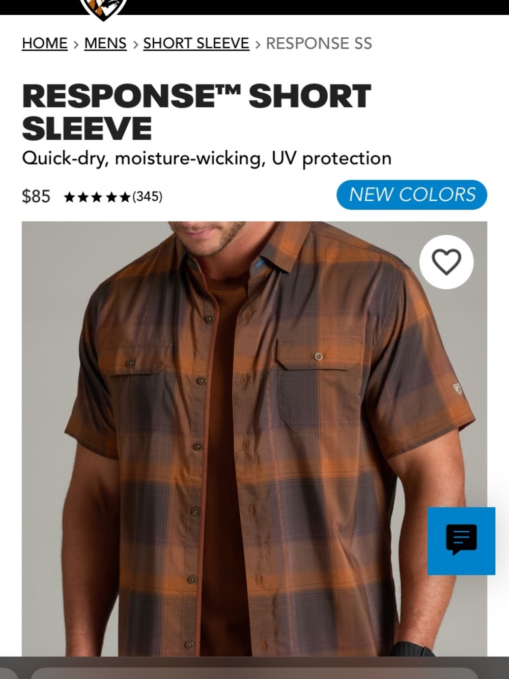 Kuhl Response Short Sleeve Plaid Button-Down Shirt in Brown and black
